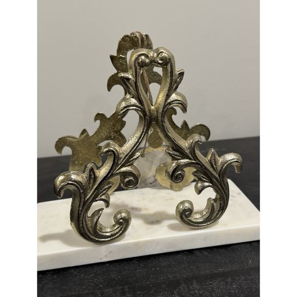 Made In India Ornate Gold Napkin Holder White Faux Marble Base Kitchen Decor - Picture 3 of 12